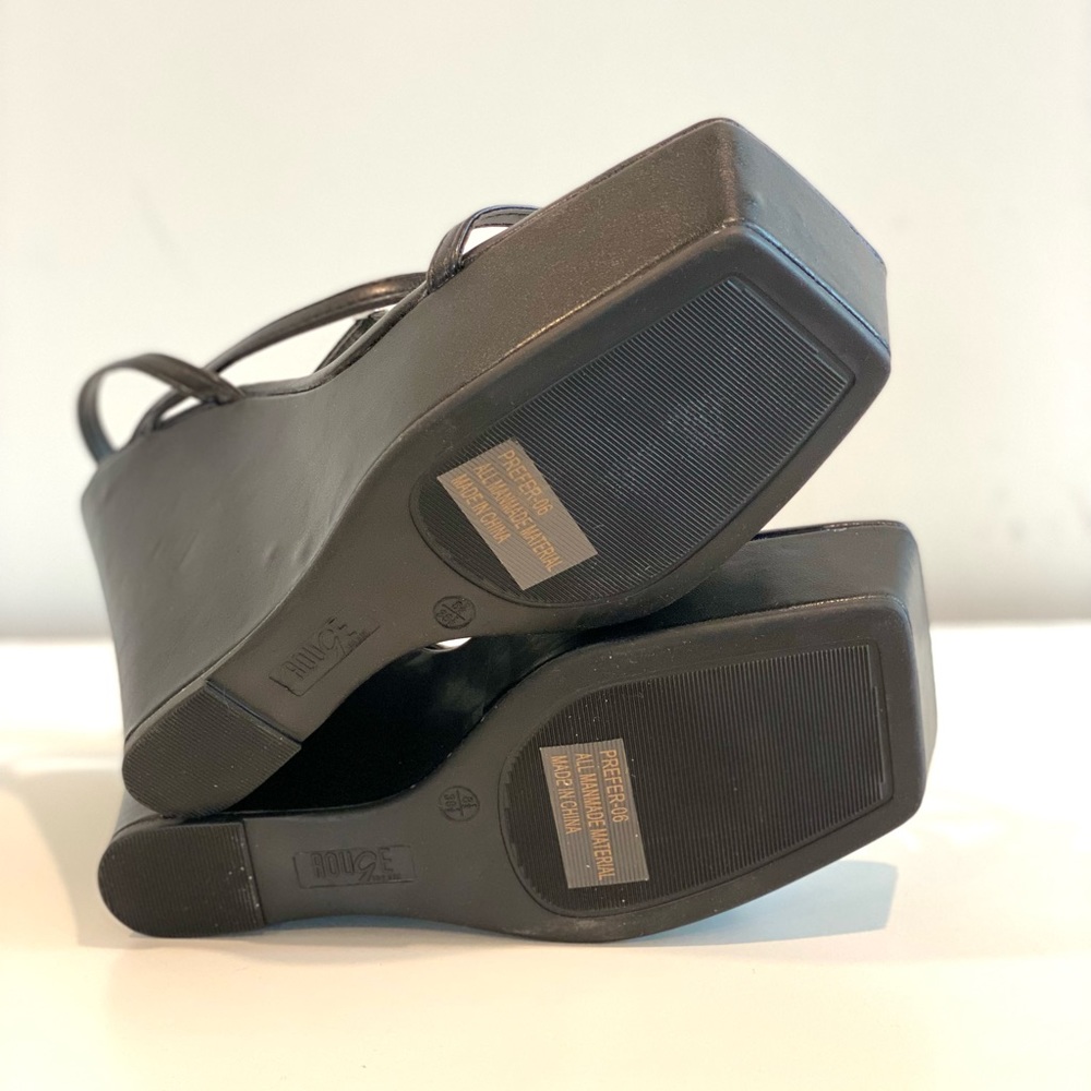 Black Wedge Sandals with Platform and Ankle Strap size 8 - Picture 12 of 15